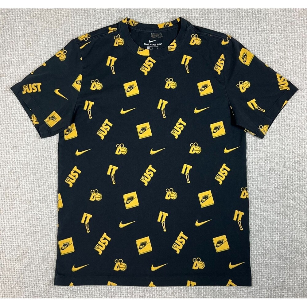 Nike Medallion T-Shirt Men's Medium Just Do It Basketball Tee Black Yellow